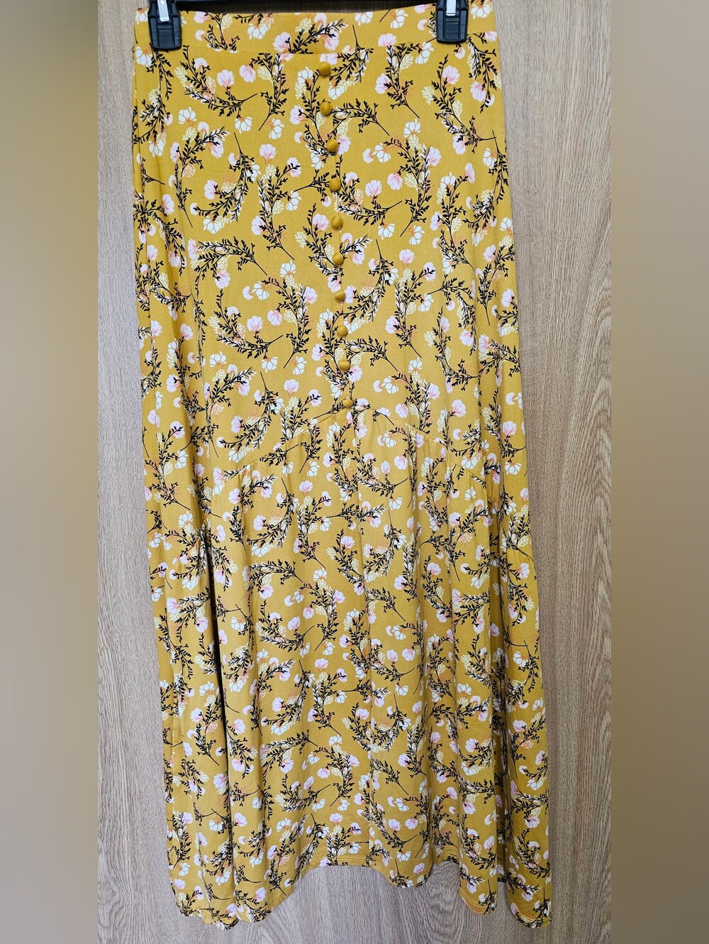 Doublju Mustard Yellow Ochre Floral Skirt Size Small - Picture 2 of 7